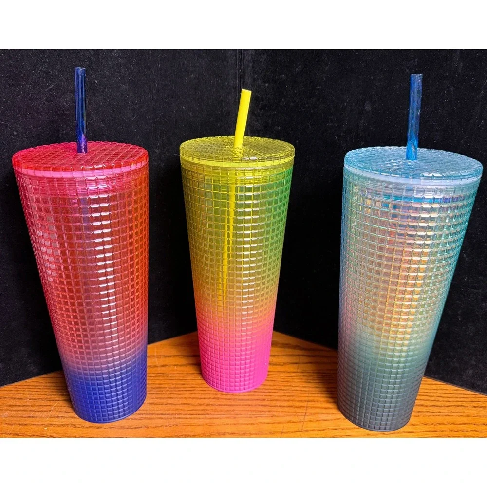 Starbucks Grid Venti Tumbler Lot-3pc Ombre Studded 24oz Cold Cups Pink Teal